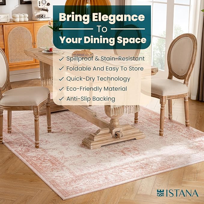Istana 6x9 Area Rug - Pink Rugs for Living Room 6x9 - Foldable Boho Rugs for Bedroom - Stain Resistant Washable Rug - Eco-Friendly Area Rugs - Easy to Clean Living Room Rug