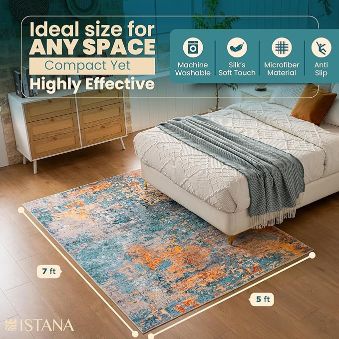 Istana 5x7 Area Rug - Multi/Blue Rugs for Living Room 5x7 - Foldable Rugs for Bedroom - Stain Resistant Washable Rug - Eco-Friendly Boho Area Rugs - Easy to Clean Living Room Rug