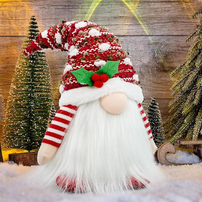 Gnome Christmas Decorations, Handmade Ornaments Swedish Tomte Elf Stuffed Dwarf for Home Holiday Decor, Thanksgiving Valentines Birthday Christmas Plush Gnome Gifts for Women