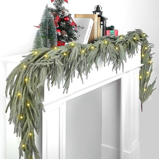 Fovths 1 Pack 6 Feet Christmas Norfolk Garlands Set Green Artificial Winter Pine Garlands Light String Faux Greenery Garland Pine Garland for Xmas Holiday Home Indoor Decor, Green and White