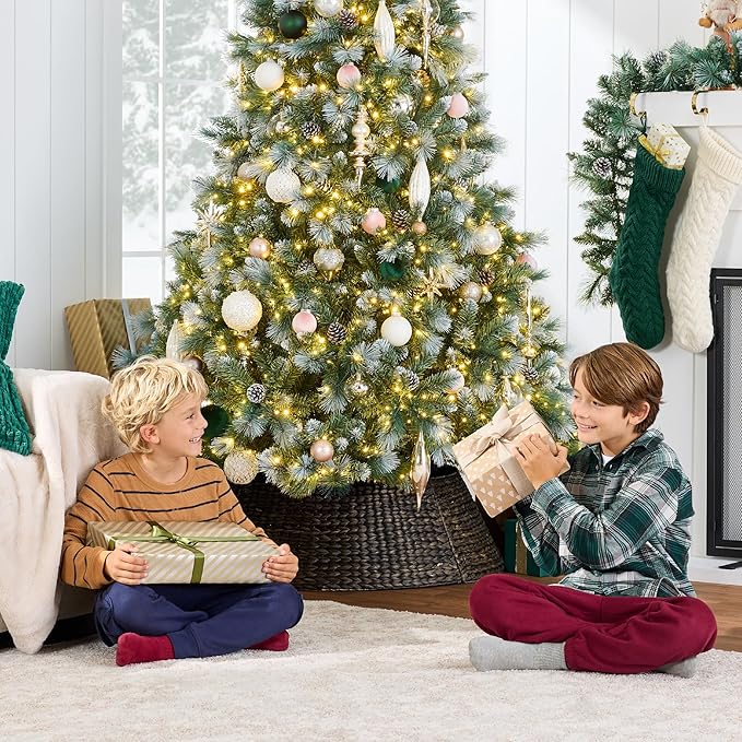 Best Choice Products Full Scotch Pine Christmas Tree, 7.5ft Pre-Lit Frosted Holiday Decor w/ 1,500 Twinkling Micro LED Lights, 2-in-1 White & Multicolor