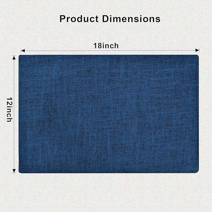 SLKQG Navy Linen-Look Fabric Placemats Set of 6, Heat Resistant & Machine Washable Double-Layered Cloth Placemats for Dining Table, Indoor/Outdoor Use, Non-Slip Kitchen Table Mats (6, Navy)