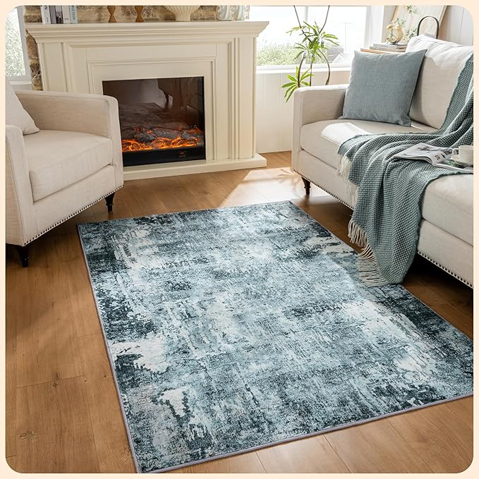 Istana 4x6 Area Rug - Blue Rugs for Living Room 4x6 - Foldable Rugs for Bedroom - Stain Resistant Washable Rug - Eco-Friendly Boho Area Rugs - Easy to Clean Living Room Rug 4 x 6