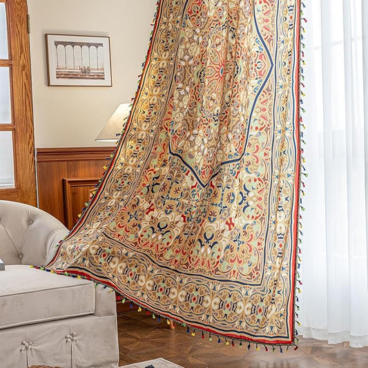 Popular Handicrafts Printed Curtains for Living Room 102 Inches Long Indian Hippie Bohemian Curtains Rod Pocket Light Filtering 2 Panels, Orange