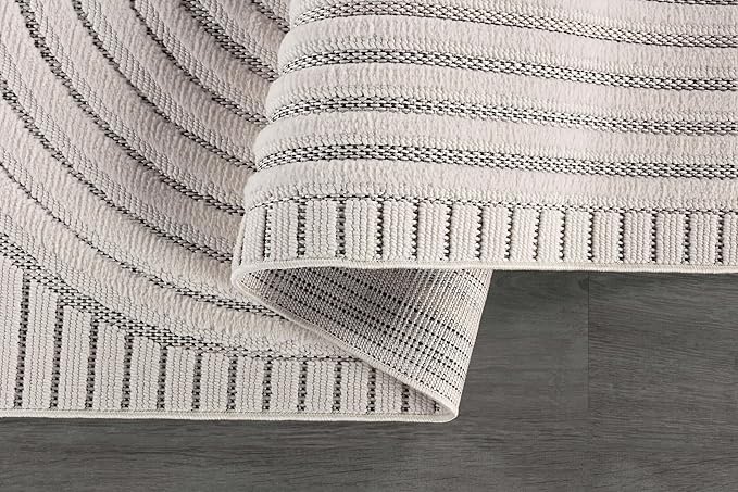 CAMILSON Modern Rug 6x9 Luxury Swirl Curved Micro Loop Area Rugs Soft High-Low Pile Stain Resistant Easy to Clean Non-Shedding Durable Living Room Bedroom Indoor Carpet (White)