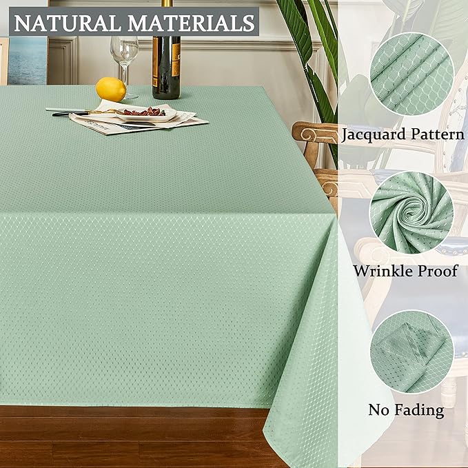 Rectangle Table Cloth Linen Farmhouse Stainproof Waterproof Washable Polyester Oblong Rectangular Fabric Table Cover for Kitchen Dining Dinner (Sage Green, 52 X 70 Inch)