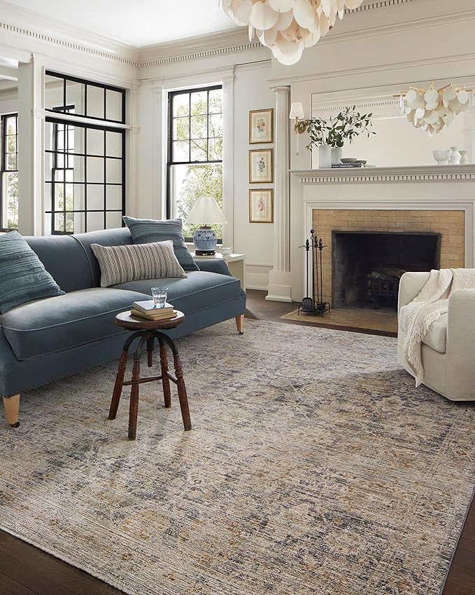 Loloi Jean Stoffer Katherine Collection KES-02 Charcoal/Gold 7'-10" x 7'-10", .25" Pile Height, Round Area Rug