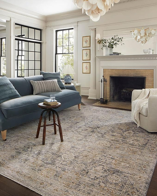 Loloi Jean Stoffer Katherine Collection KES-02 Charcoal/Gold 5'-3'' x 7'-9'', .25" Pile Height, Area Rug
