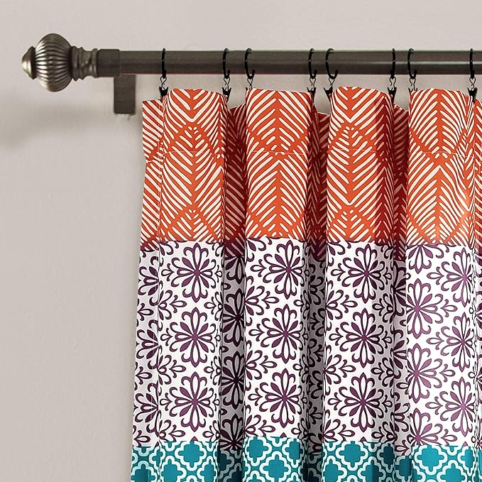 Lush Decor Bohemian Stripe Window Curtain Panels, Pair 52" W x 95" L Fuchsia & Orange - Light Filtering Curtains for Bedroom - Boho Curtains - Maximalist Decor