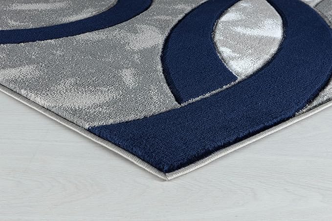 GLORY RUGS Area Rug Modern 4x6 Navy Circles Geometry Soft Hand Carved Contemporary Floor Carpet Fluffy Texture for Indoor Living Dining Room and Bedroom Area