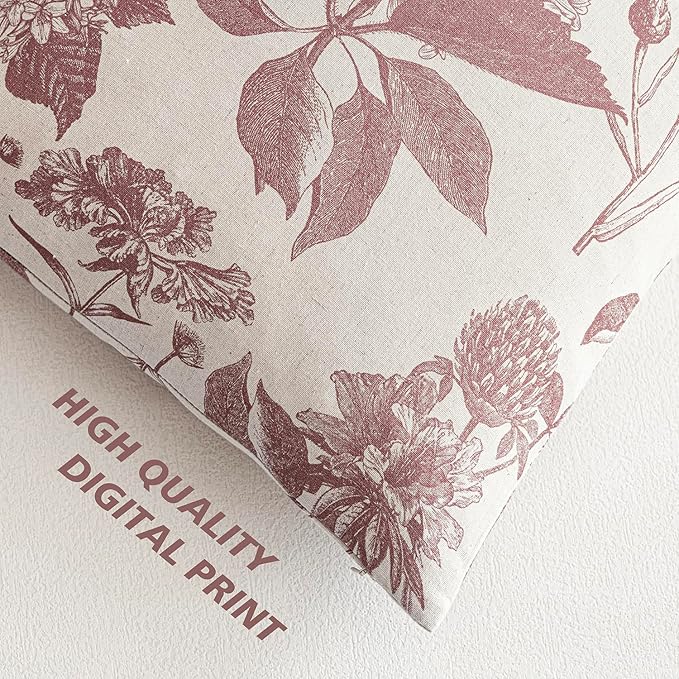 Foindtower Set of 2 Linen Floral Throw Pillow Covers Vintage Accent Print Decorative Cushion Covers Farmhouse Boho Home Decor for Sofa Chair Couch Bedroom Living Room,18×18 Inch,Dark Pink