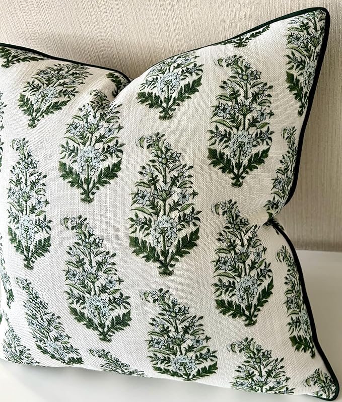 Mughal Printed Decorative Square Accent Throw Pillow Cover - Decor for Living Room, Sofa, Chair, Patio, Car, Balcony, Bench, Porch, Nursery, Office - 20x20 Inches, Green