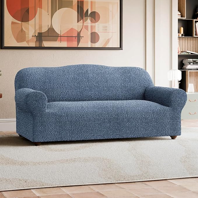 PAULATO BY GA.I.CO. Sofa Slipcover - Stretch Couch Cover - Stylish Cushion Sofa Cover - Soft Polyester Fabric Slipcover - 1-Piece Form Fit Washable Protector for Pet - Mille Righe Collection - Blue