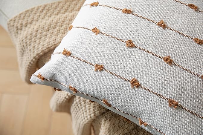 Caflife Boho Throw Pillow Covers 12x20 inches Beige and Brown, Set of 2 Modern Farmhouse Decorative Pillow Covers for Couch Bed, Living Room