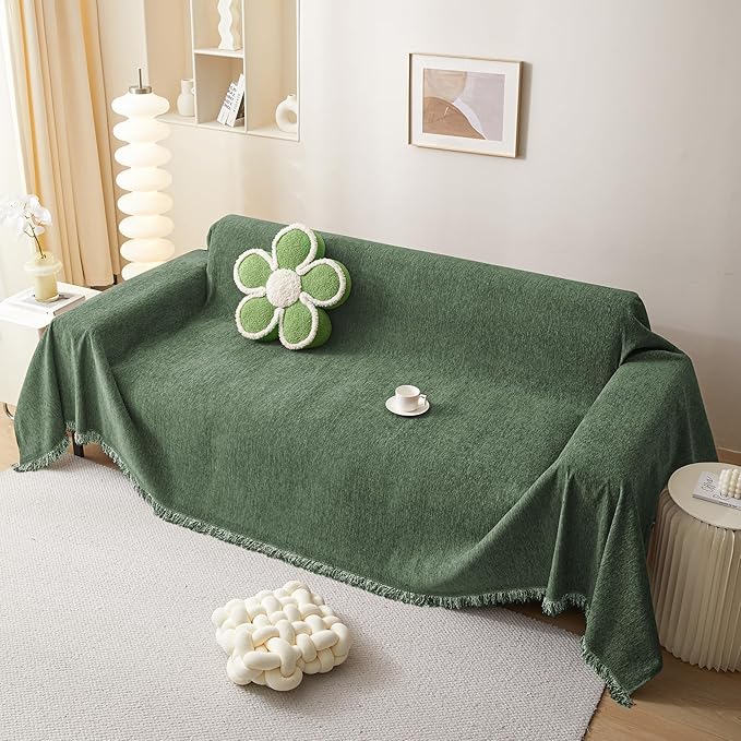 MEETSKY Couch Cover for 3 Cushion Couch Sofa Furniture Protector Sofa Covers Chenille Sectional Couch Covers for Pets Oversized CouchCover Recliner Sofa Love Seat Covers, 91" x 118", Moss Green