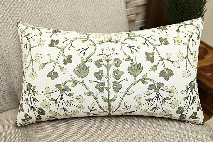 Zea Garden Printed Decorative Lumbar Accent Throw Pillow Cover - Decor for Living Room, Sofa, Chair, Patio, Car, Balcony, Bench, Porch, Nursery, Office, Bedroom - 14x24 Inches, Sage Green
