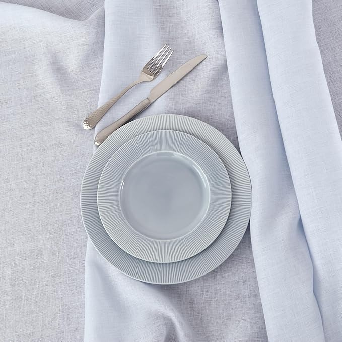 Solino Home Light Blue Linen Tablecloth 60 x 144 Inch - 100% Pure Linen Hemstitch Table Cloth for Rectangle Tables - Classic Hemstitch, Machine Washable Tablecloth