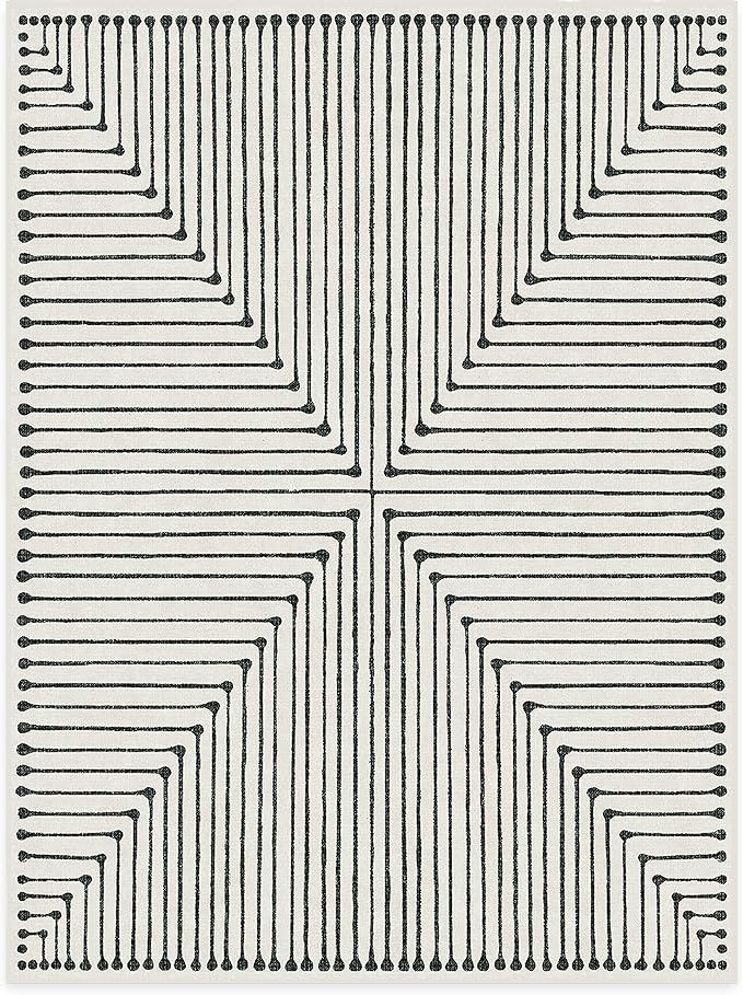 RUGGABLE x Jonathan Adler Machine Washable Modern Area Rug – Inkdrop Black & Ivory 9x12, Stain-Resistant, Non-Slip – Large Rugs for Living Room, Bedroom, Hallway, Entryway & Office–with Standard Pad