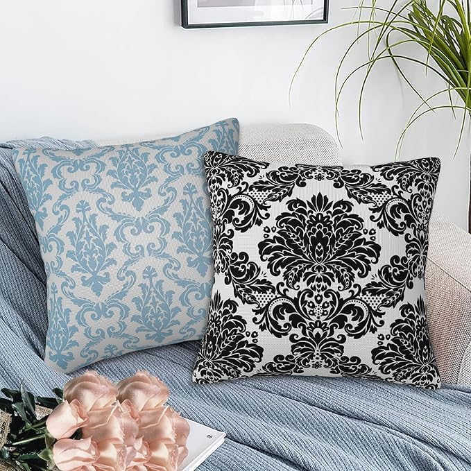 Throw Pillow Cover Case Damask Pillow Covers 18x18 Inch Set of 2,Soft Decorative Throw Pillow Case for Living Room Bedroom Sofa Couch Cushion Covers