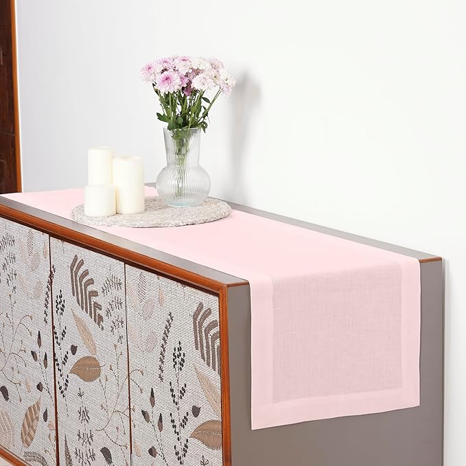 D'Moksha Homes Linen Pastel Pink Table Runner 108 Inches Long - 100% Pure Linen Dining Table Runner 14 x 108 Inch for Fall, Thanksgiving, Holiday - Machine Washable