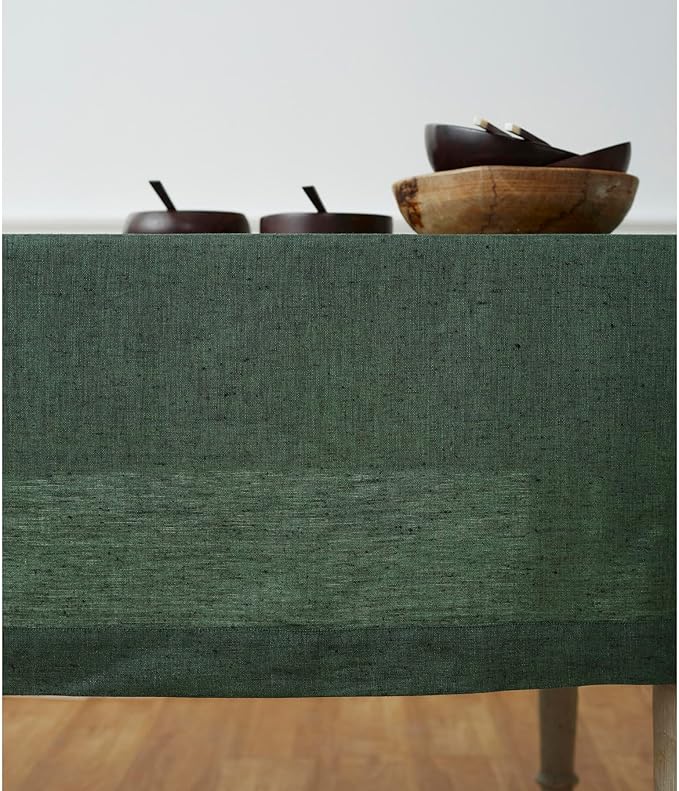 Solino Home Linen Tablecloth 54 x 72 Inch - 100% Pure Linen Forest Green Table Cloth for Rectangle Tables - Athena, Machine Washable Tablecloth for Fall, Autumn, Thanksgiving, Christmas, Winter