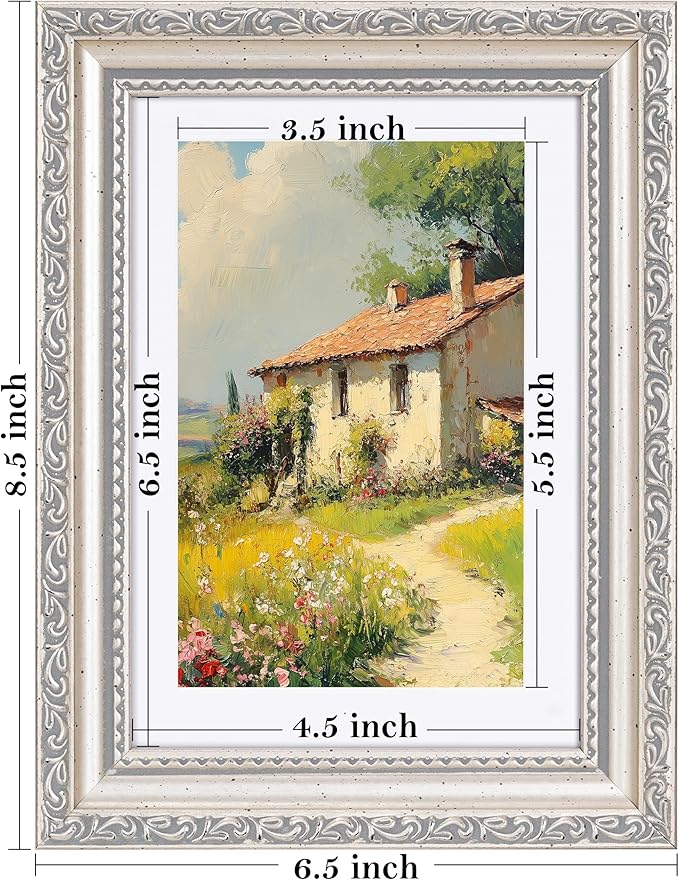 eletecpro 5x7 Picture Frames Set of 2, Vintage Photo Frames with Real Glass, Displays 4x6 Photo with Mat or 5x7 without Mat for Tabletop or Wall Decor, Silver Beige