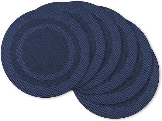 DII PVC Tabletop Collection Woven Indoor/Outdoor, Round Placemat Set, 13.75", Nautical Blue, 6 Piece