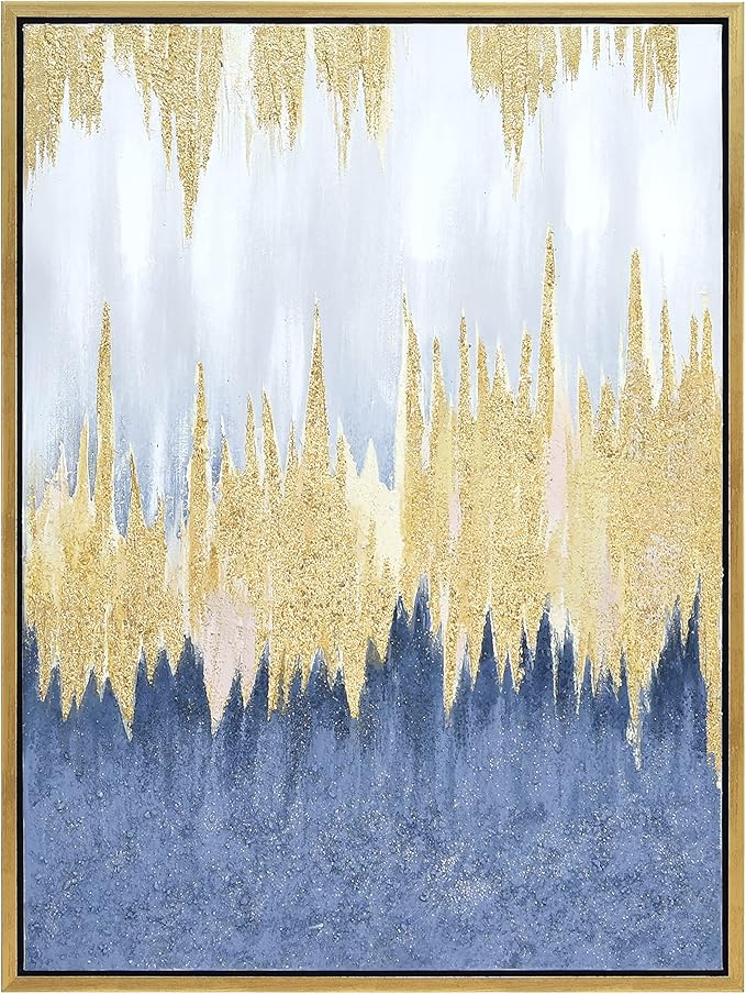 Empire Art Direct Abstract Wall Art Textured Hand Painted Canvas by Martin Edwards, Gold Frame, 40" x 30", Golden Rain