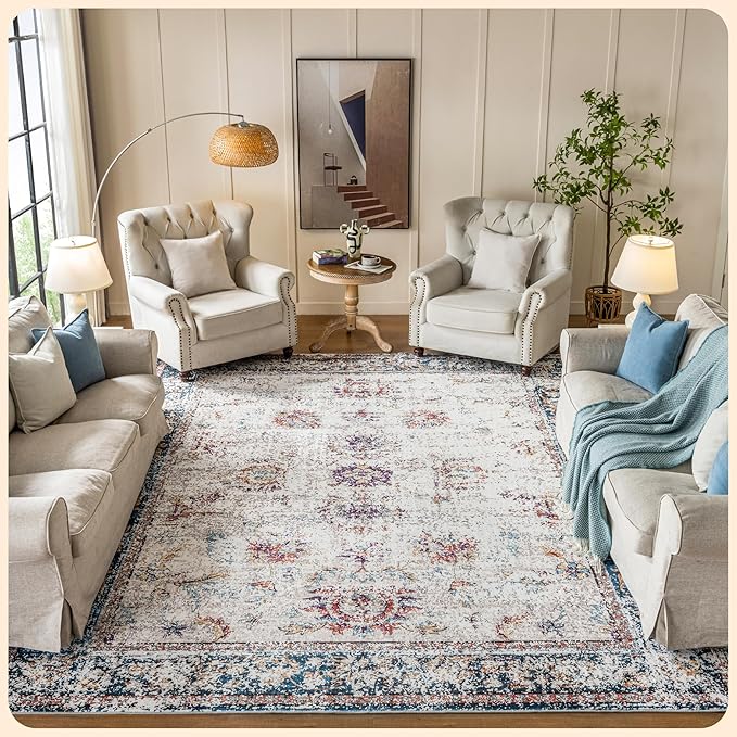 Istana Living Room Rug 10x14 - Multi Colors 10 x 14 Area Rug - Foldable Machine Washable Area Rugs 10x14 10x14 Area Rugs Boho - Stain Resistant Washable Rug 10x14