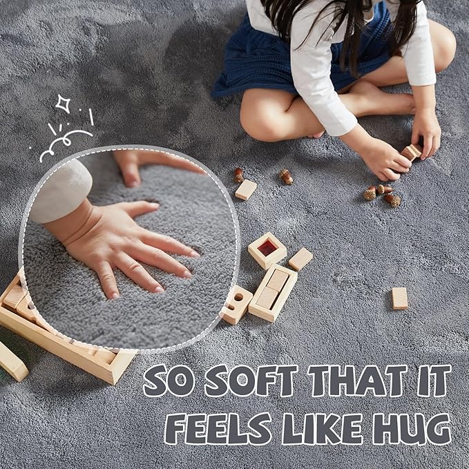 jinchan Solid Plush Area Rug 5x7 Performance Shaggy Washable Rug Indoor Soft Modern Faux Wool Cozy Non Slip Carpet for Living Room Kids Room Bedroom Dining Room Nursery Grey