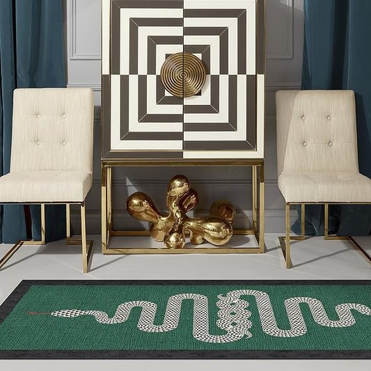 RUGGABLE x Jonathan Adler Machine Washable Modern Runner Rug – Venom Emerald 2.5x7, Stain-Resistant, Non-Slip – Washable Rug for Hallway, Entryway, Living Room & Kitchen–with Cushioned Pad