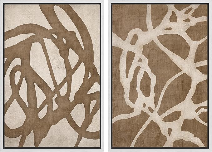 SIGNWIN Framed Canvas Print Wall Art Set Natural Flow Abstract Earth Tone Organic Shapes Cozy Neutral Minimal Decorative Nordic Zen Bohemian for Living Room, Bedroom, Office - 24"x36"x2 White