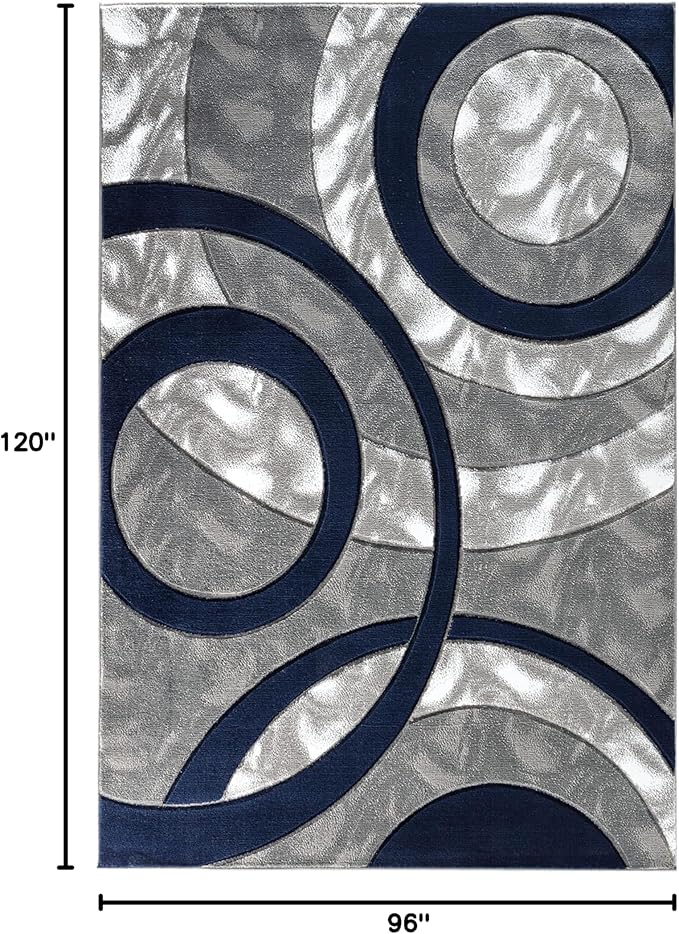 GLORY RUGS Area Rug Modern 8x10 Navy Circles Geometry Soft Hand Carved Contemporary Floor Carpet Fluffy Texture for Indoor Living Dining Room and Bedroom Area