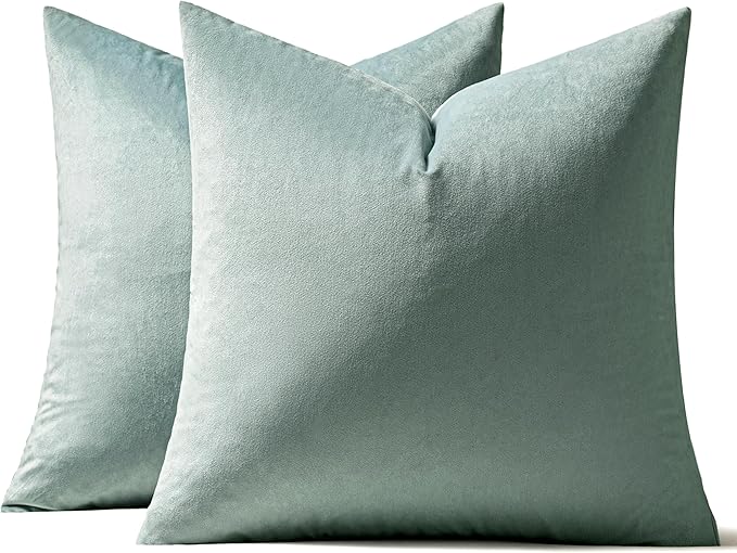 MIULEE Velvet Throw Pillow Covers 18x18 Inch Pack of 2,Soft Solid Decorative Pillowcases Modern Luxury Home Decor for Couch Sofa Bedroom Livingroom,Blue Aqua Haze