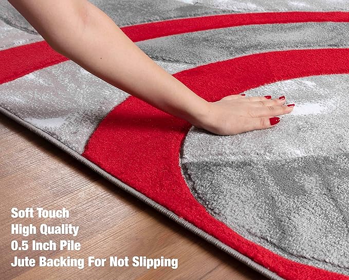 GLORY RUGS Area Rug Modern 8x10 Light red Circles Geometry Soft Hand Carved Contemporary Floor Carpet Fluffy Texture for Indoor Living Dining Room and Bedroom Area