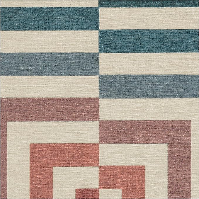 RUGGABLE x Jonathan Adler Machine Washable Modern Area Rug – Op Art Teal 6 ft Round, Stain-Resistant, Non-Slip – Medium Rugs for Living Room, Bedroom, Hallway, Entryway & Office–with Standard Pad