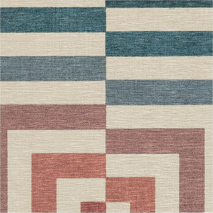 RUGGABLE x Jonathan Adler Machine Washable Modern Runner Rug – Op Art Teal 2.5x7, Stain-Resistant, Non-Slip – Washable Rug for Hallway, Entryway, Living Room & Kitchen–with Standard Pad