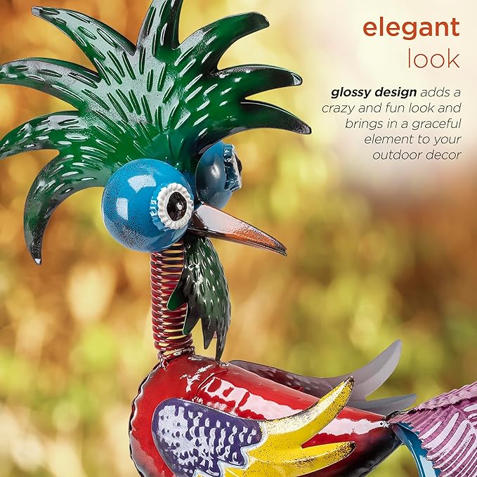 Alpine Corporation - 19" Tall Wild Tropical Metal Rooster Yard Statue – Colorful Indoor/Outdoor Garden Décor, Rustic & Fun Farm Animal for Garden, Patio, Lawn, or Porch