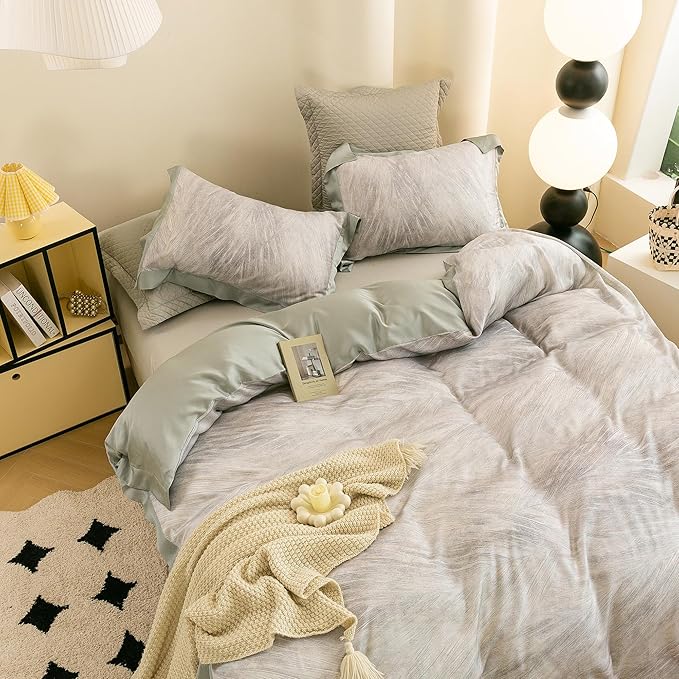 ECOCOTT Bedding 3-Piece Duvet Cover Set King Size – Silky Soft 100% Lyocell, Cooling & Breathable for Hot Sleepers, Ultra-Smooth with Modern Feathered Pattern, Moisture-Wicking