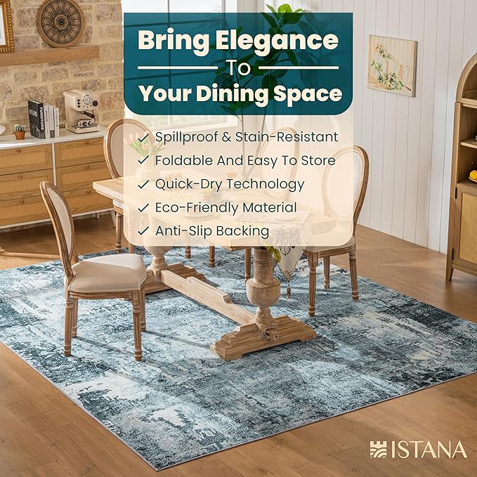 Istana 8x10 Area Rug - Blue 8x10 Rugs for Living Room - Foldable Rugs for Bedroom - Stain Resistant Washable Rug - Eco-Friendly Area Rugs - Easy to Clean Living Room Rug