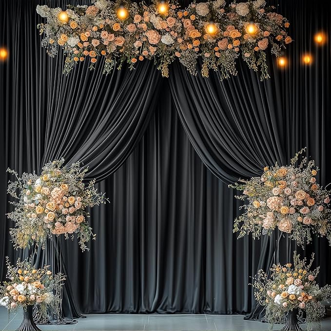 30ft x 10ft Wrinkle Free Black Backdrop Curtain for Parties, 6 Panels 5X10ft Polyester Black Photo Backdrop Drapes Back Drop Cloth for Birthday Wedding Party Photography Background