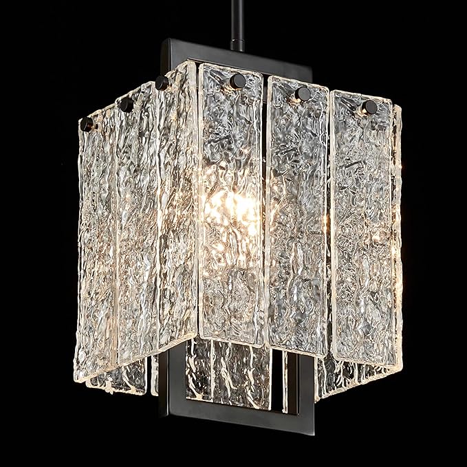 Shrine Lighting Black Chandeliers, Modern Glass Pendnat Light for Dining Room, D6.3''×H19.5'', Adjustable 50.8'', 1 x E12 Sockets, Glass LampShade & Black Finish Frame