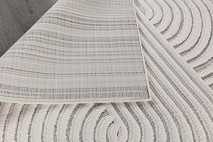 CAMILSON Modern Rug 6x9 Luxury Swirl Curved Micro Loop Area Rugs Soft High-Low Pile Stain Resistant Easy to Clean Non-Shedding Durable Living Room Bedroom Indoor Carpet (White)
