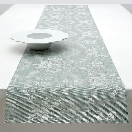 Martha by Martha Stewart | Chilewich Damask Table Runner in Abalone - Easy Care Woven Textile - Indoor/Outdoor - Stain/Fade Resistant - 14" x 72"