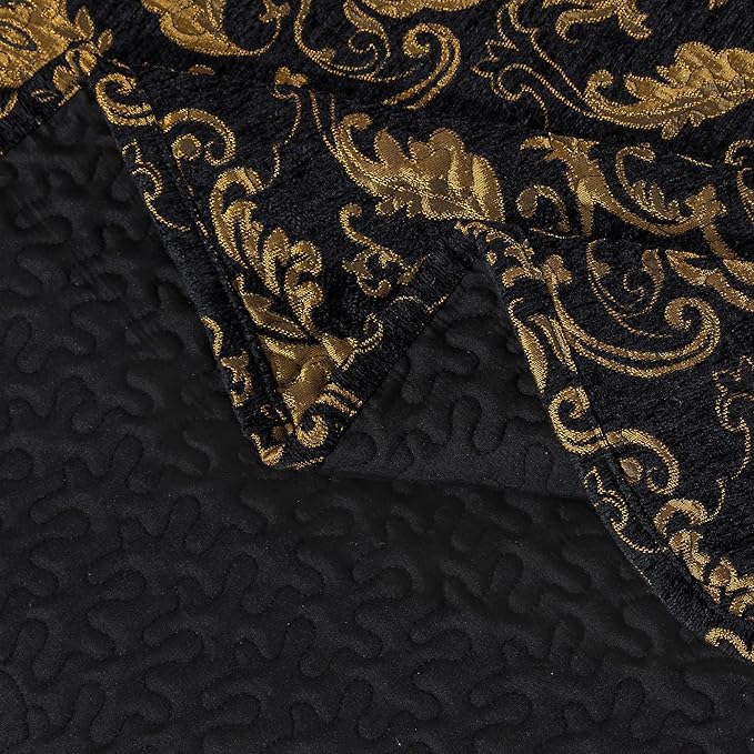 Loom and Mill Luxury Quilt Set 3 Piece, Classic Damask Quilted Bedspread Queen Size with 2 Shams, Soft Lightweight Jacquard Bedding Coverlet Set for Halloween Christmas All Season (Black, Queen)