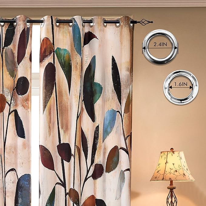 SUBRTEX Light Flitering Curtains 52Wx84L, Room Darkening Vibrant Floral Drapes, 50% Blackout, Semi Sheer Boho Farmhouse Curtains for Living Room, Brown