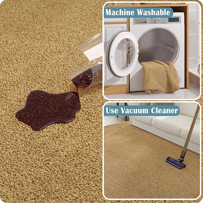 jinchan Solid Plush Area Rug 5x7 Performance Shaggy Washable Rug Indoor Soft Modern Faux Wool Cozy Non Slip Carpet for Living Room Kids Room Bedroom Dining Room Nursery Tan