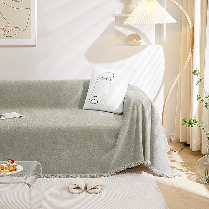 MEETSKY Sofa Covers for 3 Cushion Couch Sectional Couch Covers Washable Soft Chenille Blend Furniture Protector Sofa Throw Cover Decorative Modern Style for Living Room, 91" x 134", Sage Green