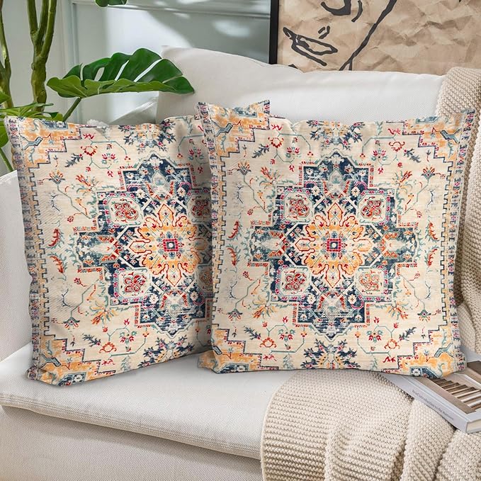 Boho Throw Pillow Covers 22x22 inch Set of 2,Boho Vintage Carpet Pattern Antique Ethnic Decor Double Sided Pattern Cushion Cover Soft Pillow Case Living Sofa Room Bed Square Pillow Cover
