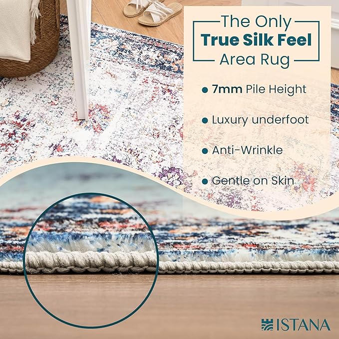 Istana Living Room Rug 10x14 - Multi Colors 10 x 14 Area Rug - Foldable Machine Washable Area Rugs 10x14 10x14 Area Rugs Boho - Stain Resistant Washable Rug 10x14